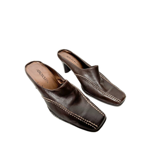 Womens sz 8B Aerosole Mules Brown Leather Upper Shoes 918-brcs1